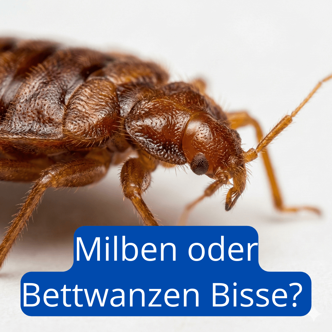 Detaillierte Makroaufnahme einer rotbraunen Bettwanze (Cimex lectularius) mit scharfem Fokus auf Kopf, Fühlern und behaarten Beinen vor weißem Hintergrund.