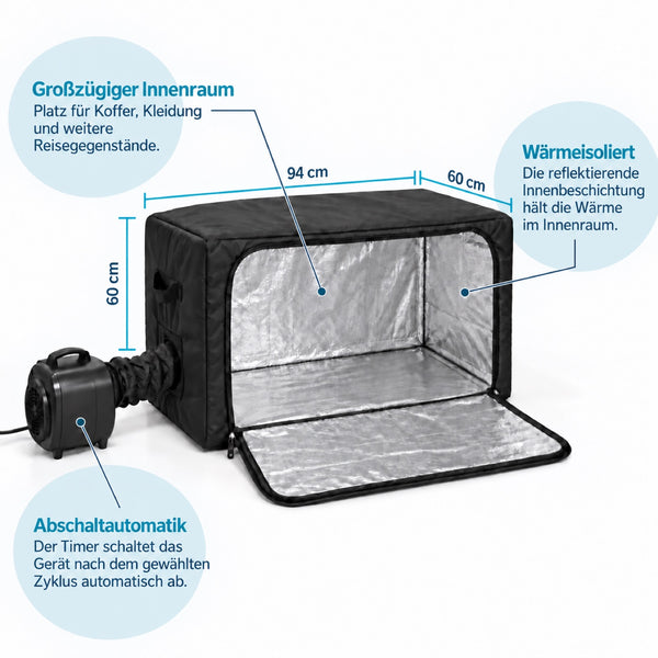 BugShield Heizzelt mit Maßen 94 × 60 × 60 cm, wärmeisolierter Innenraum und Abschaltautomatik